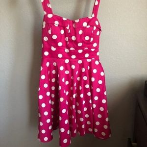 Fit and flair pink polka dot dress size L